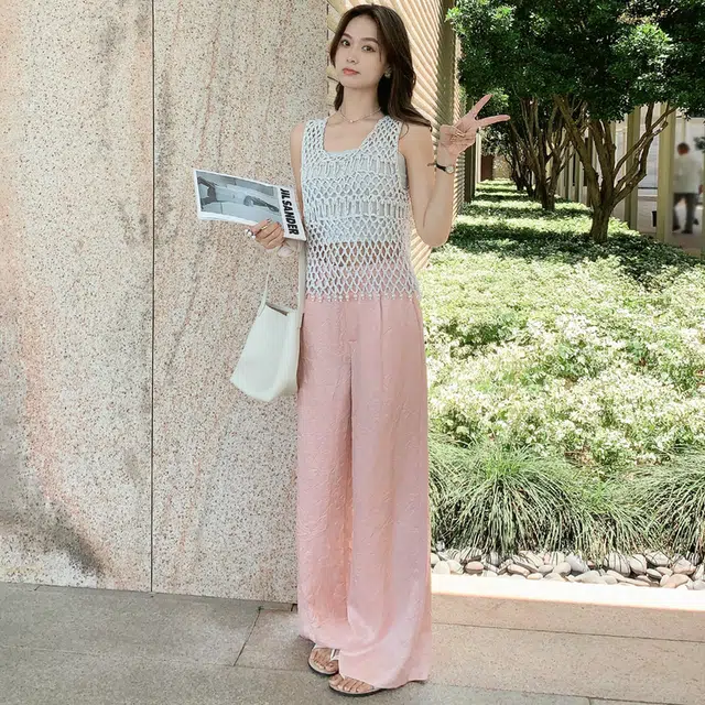 美洋 纯色简约暗纹提花拉链休闲裤 女款
