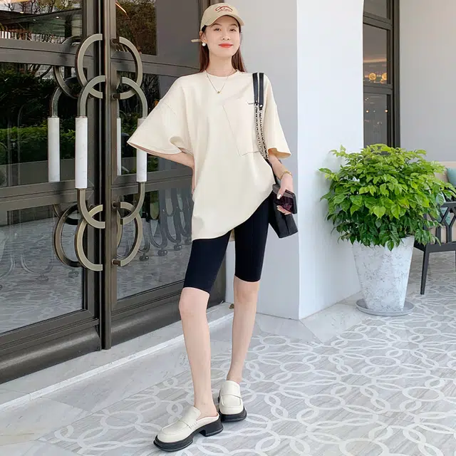 美洋 裸感骑行裤 纯色高腰速干修身直筒短裤吸湿哑光五分裤 女款