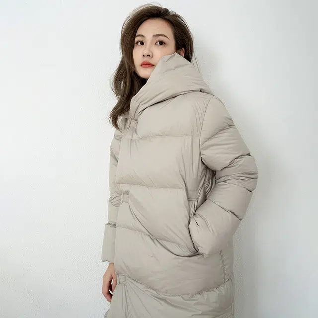 美洋 暖洋洋鹅绒服 纯色长款连帽保暖加厚羽绒服 女款