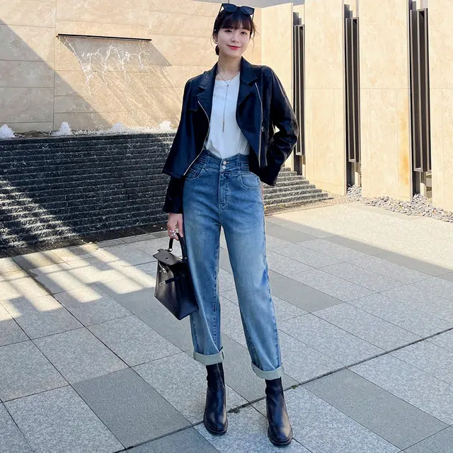 美洋 机车皮衣 摩登街头仿羊皮翻领斜门襟黑色夹克短外套 女款 黑色