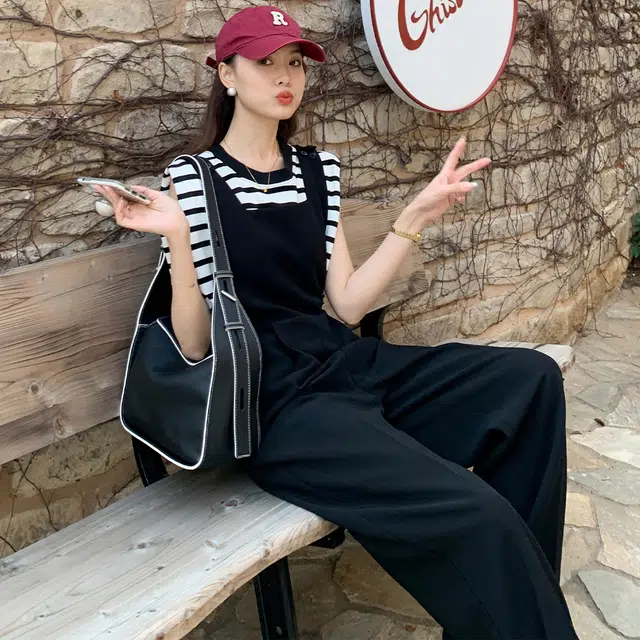美洋 率性简约撞色立体 牛皮 单肩包 女款 黑色
