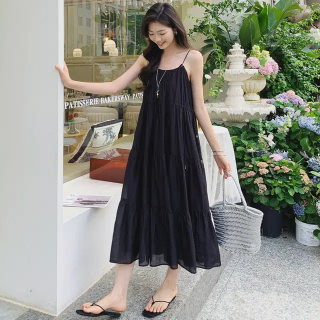 美洋 夏日寻欢吊带裙 天丝莱赛尔|法式浪漫重工捏褶吊带连衣裙 女款