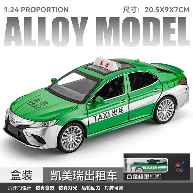 驰誉车玩 丰田凯美瑞 出租车 合金车模 亮灯回力行驶 车门可开 仿真汽车 成品模型