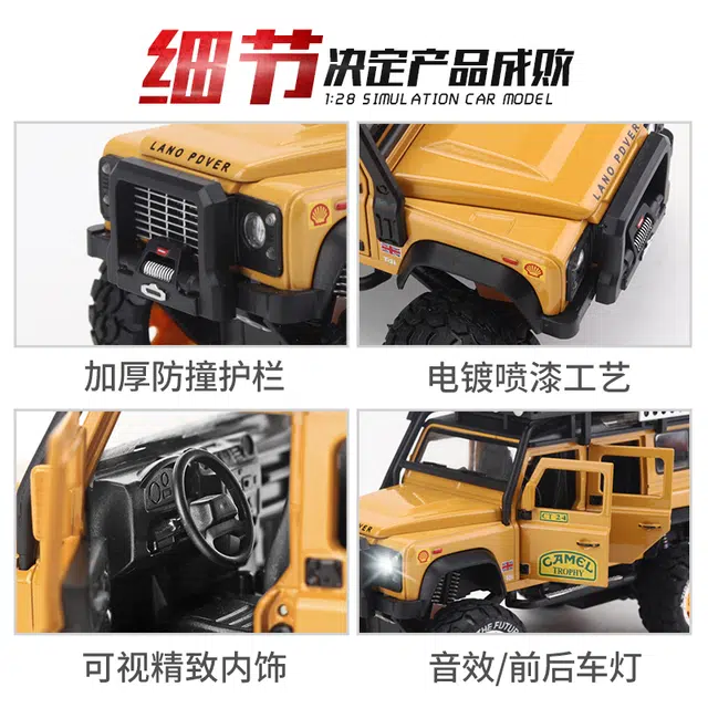 驰誉车玩 路虎卫士 骆驼杯赛车 合金车模 亮灯响声 回力行驶 车门可开 仿真汽车 收藏摆件 成品模型