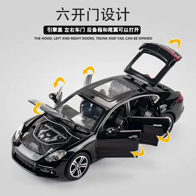 驰誉车玩 帕拉梅拉 合金车模 亮灯响声 回力行驶 车门可开  收藏摆件 成品模型
