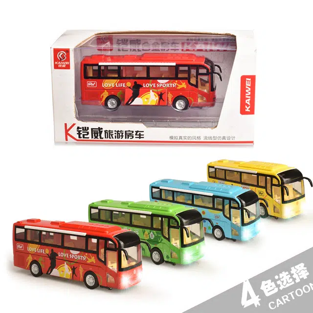 驰誉车玩 旅行大巴 合金车模 亮灯响声 回力行驶 车门可开 仿真汽车 收藏摆件 成品模型