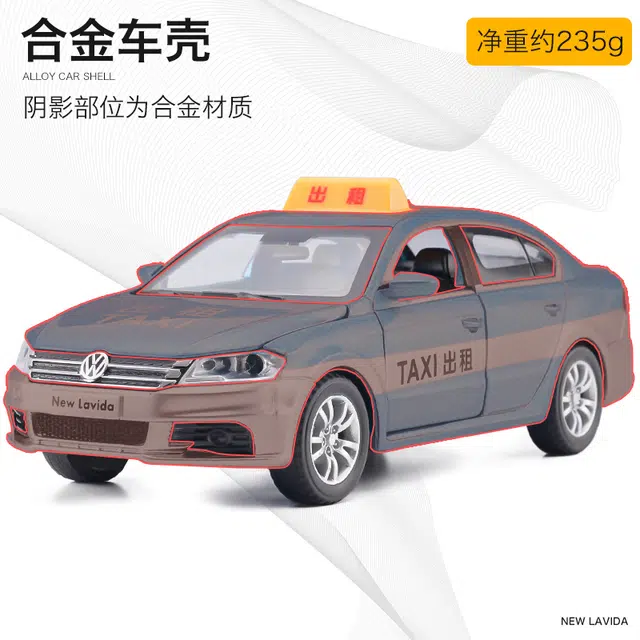 驰誉车玩 上汽大众 朗逸 出租车 合金车模 亮灯响声 回力行驶 车门可开 收藏摆件 成品模型