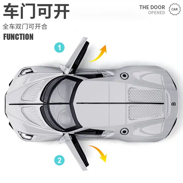 驰誉车玩 布加迪 黑夜之声 合金车模 亮灯响声 回力行驶 车门可开 仿真汽车 收藏摆件 成品模型