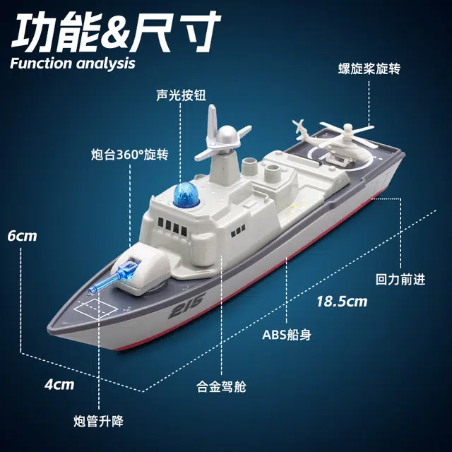 驰誉车玩 合金驱逐舰 回力行驶 灯光音效 收藏摆件 成品模型
