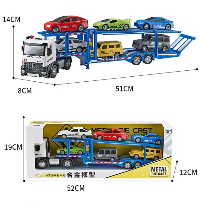 驰誉车玩 加长运输车 灯光音效 回力小车 车头车厢可分离 合金车模 成品模型