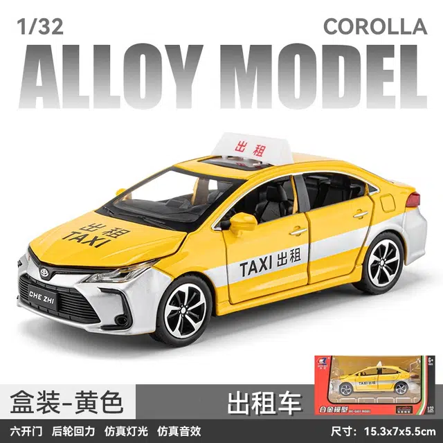 驰誉车玩 丰田 卡罗拉 出租车 合金车模 亮灯响声 回力行驶 车门可开 收藏摆件 成品模型