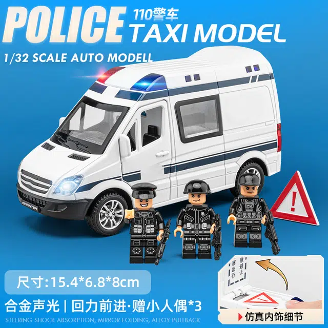 驰誉车玩 奔驰 警车 合金车模 亮灯响声 回力行驶 车门可开 仿真汽车 收藏摆件 成品模型