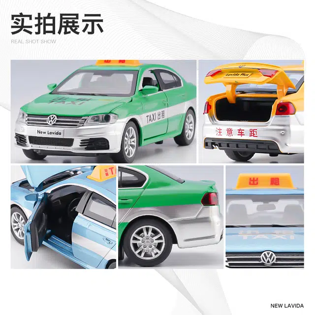 驰誉车玩 上汽大众 朗逸 出租车 合金车模 亮灯响声 回力行驶 车门可开 收藏摆件 成品模型
