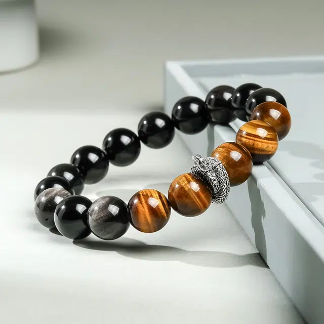 【福佑灵蛇】 印象眸 新中式小众设计精致简约气质通勤风生肖蛇转运珠单圈手饰 礼盒包装#好运 黑曜石 手串 男女同款情侣款