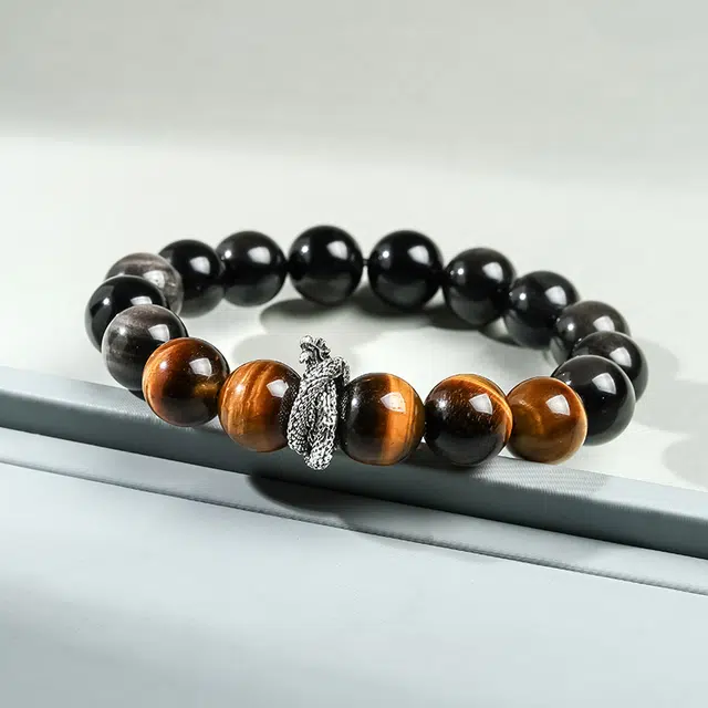 【福佑灵蛇】 印象眸 新中式小众设计精致简约气质通勤风生肖蛇转运珠单圈手饰 礼盒包装#好运 黑曜石 手串 男女同款情侣款