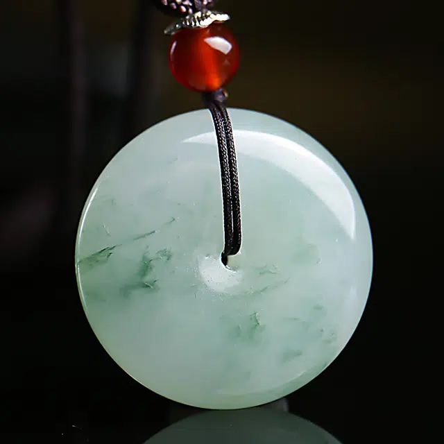 印象眸 玉平安扣 新中式古风简约经典飘花如意平安玉吊坠 天山翠 项链 男女同款情侣款 礼品 礼盒包装