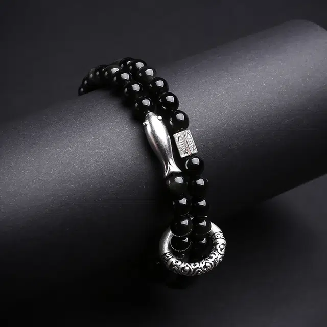 印象眸 新中式小众设计精致高级感时尚气质显白锦鲤诸事顺利上岸多圈玉手饰 礼盒包装#好运 黑曜石 手串 男女同款情侣款