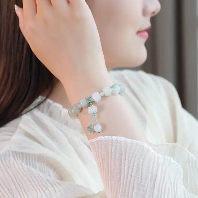 印象眸 转运  新中式古风简约经典设计感纳福念珠手持 天山翠 玉石手串 女款