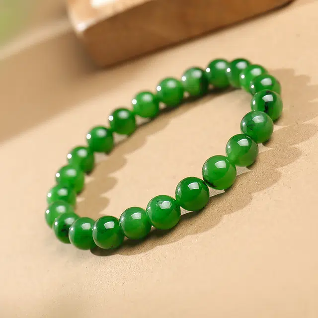 印象眸 菠菜绿单圈素圈玉手饰 新中式古风简约经典转运珠 礼品 礼盒包装 和田玉 手串 男女同款情侣款 碧玉