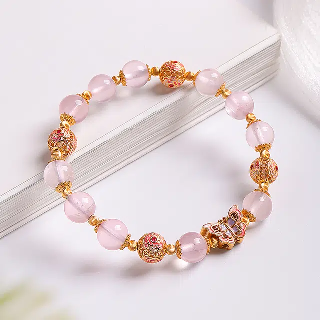 印象眸 新中式旺桃花转运国潮甜美风高级感气质百搭时来运转蝴蝶福蝶手饰 #好运 粉水晶 手串 女款