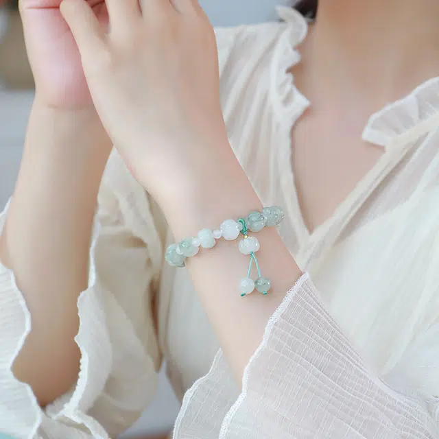 印象眸 转运  新中式古风简约经典设计感纳福念珠手持 天山翠 玉石手串 女款