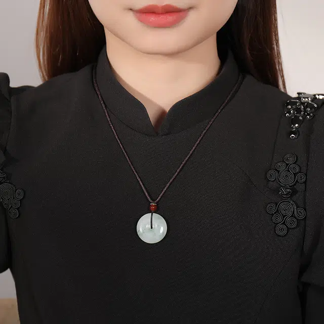 印象眸 玉平安扣 新中式古风简约经典飘花如意平安玉吊坠 天山翠 项链 男女同款情侣款 礼品 礼盒包装