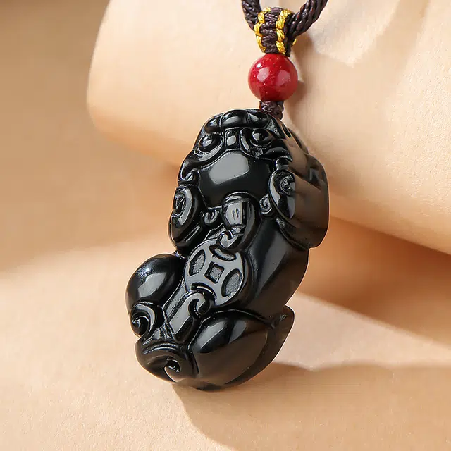 印象眸 瑞兽貔貅 新中式小众设计精致简约日常通勤风多财多福八方来财锁骨链玉石吊坠 礼盒包装#好运 黑曜石 项链 男女同款情侣款