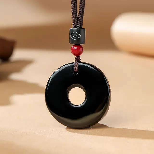 印象眸 平安扣 新中式八方来财锁骨链简约轻奢多财多福瑞兽貔貅玉石吊坠 礼盒包装#好运 黑曜石 项链 男女同款情侣款