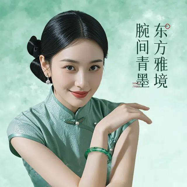 印象眸 新中式古风气质古色古香汉服旗袍高级感显白飘花轻奢 非洲翠 手镯 女款