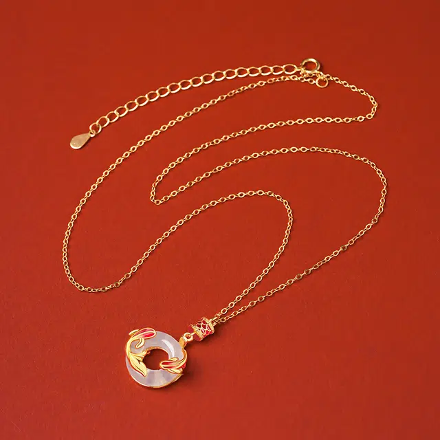 【好运锦鲤】 印象眸 新中式平安扣国潮小众设计时来运转前程似锦上上签精致富贵气质显白逢考必过上岸 礼盒包装 玉髓 项链 女款