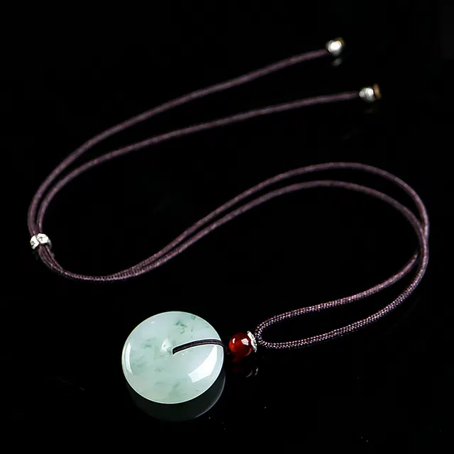 印象眸 玉平安扣 新中式古风简约经典飘花如意平安玉吊坠 天山翠 项链 男女同款情侣款 礼品 礼盒包装