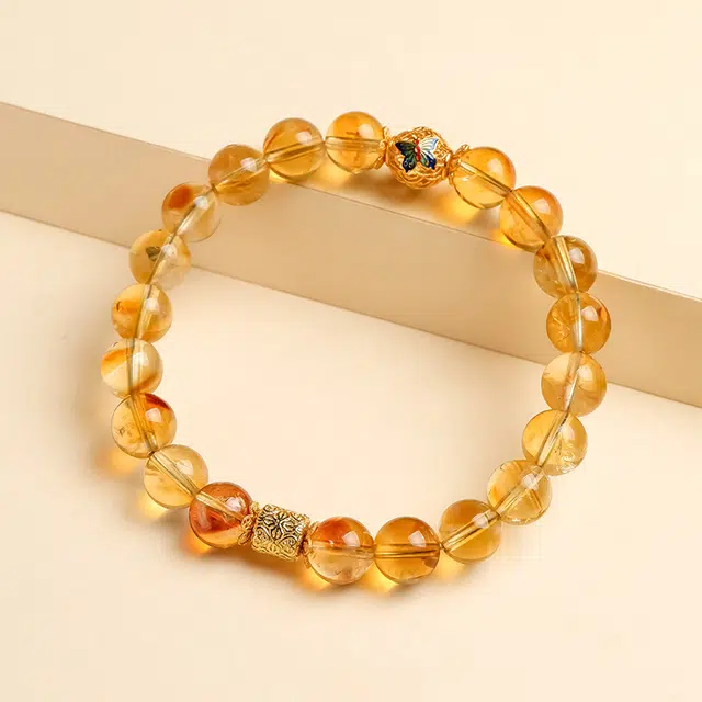 印象眸 新中式精致简约化茧成蝶气质小众设计多财多福时来运转八方来财蝴蝶福蝶礼盒包装好运天然 黄水晶 手串 女款