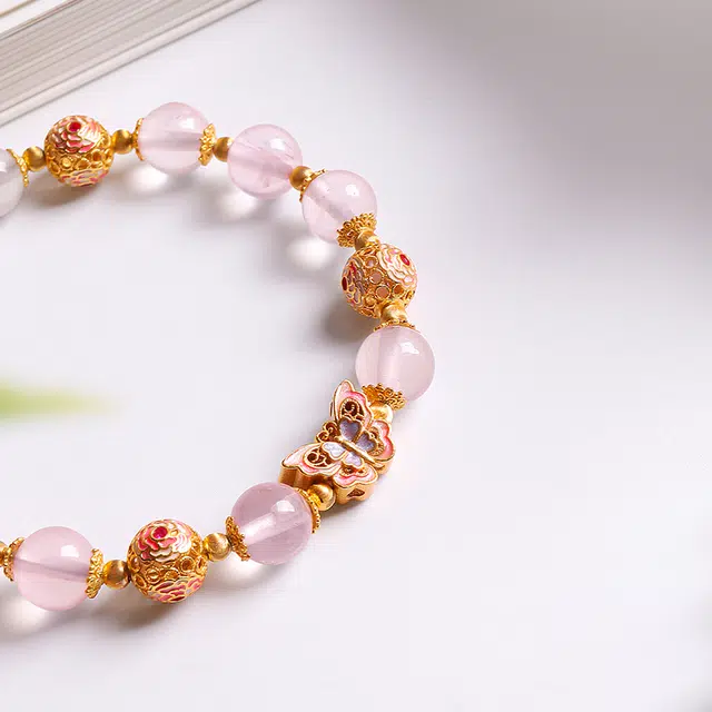 印象眸 新中式旺桃花转运国潮甜美风高级感气质百搭时来运转蝴蝶福蝶手饰 #好运 粉水晶 手串 女款