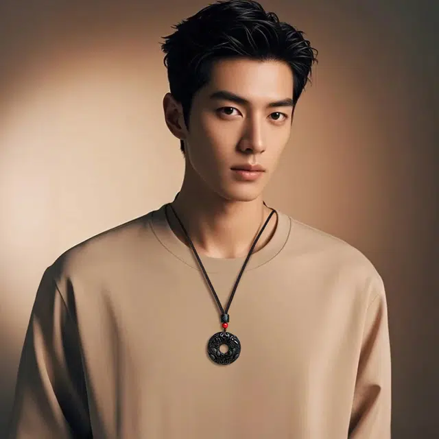 印象眸 平安扣 新中式八方来财锁骨链简约轻奢多财多福瑞兽貔貅玉石吊坠 礼盒包装#好运 黑曜石 项链 男女同款情侣款