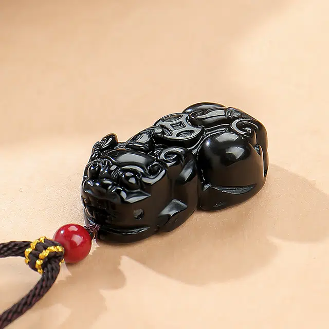 印象眸 瑞兽貔貅 新中式小众设计精致简约日常通勤风多财多福八方来财锁骨链玉石吊坠 礼盒包装#好运 黑曜石 项链 男女同款情侣款