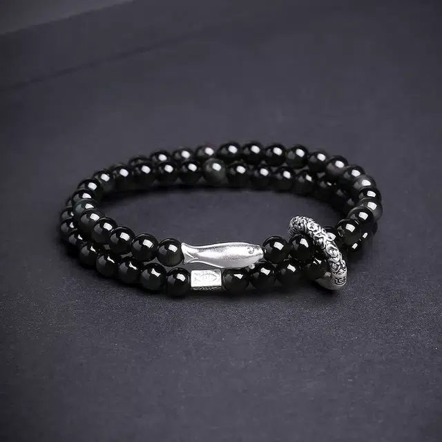 印象眸 新中式小众设计精致高级感时尚气质显白锦鲤诸事顺利上岸多圈玉手饰 礼盒包装#好运 黑曜石 手串 男女同款情侣款