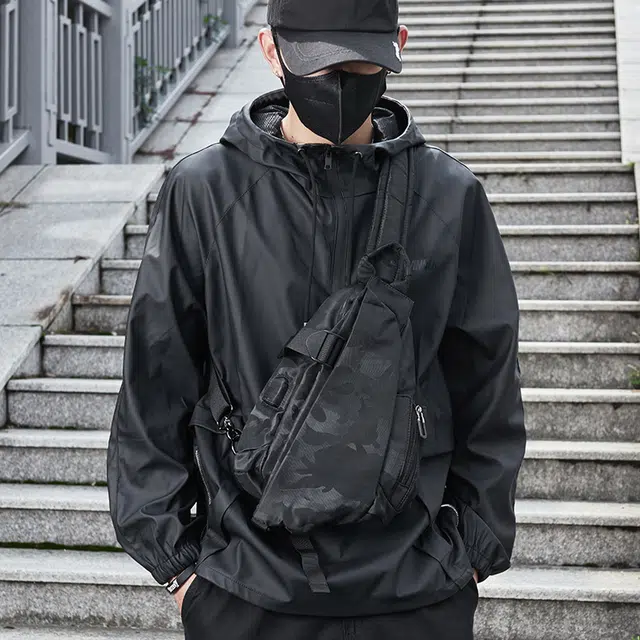 木村耀司 休闲百搭便捷双侧插袋 牛津纺 胸包 男女通用 黑色/迷彩黑