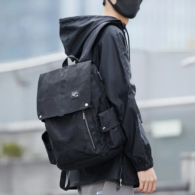 木村耀司  大容量休闲多功能旅游轻便防泼水拉链开合 尼龙 电脑包通勤背包双肩包 常规 男款 黑色/迷彩黑