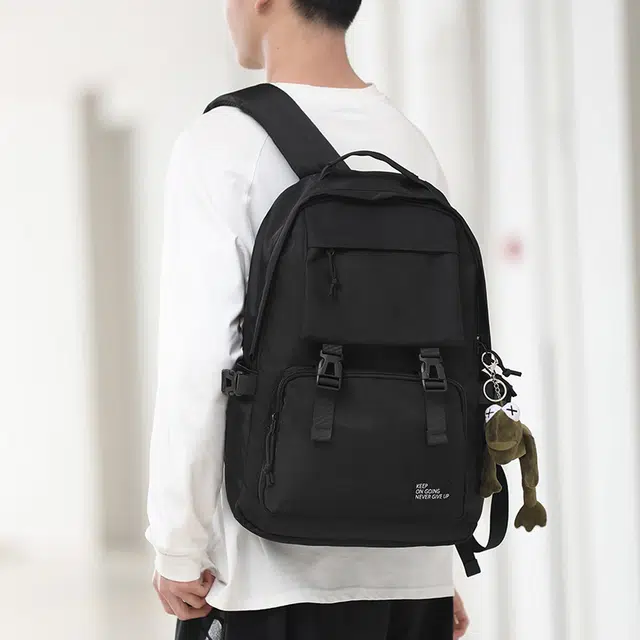 木村耀司 休闲简约大容量初高中大学生上班通勤多功能 牛津纺 双肩包书包旅行包电脑包背包 男女 酒红色/黑色/浅卡色 常规