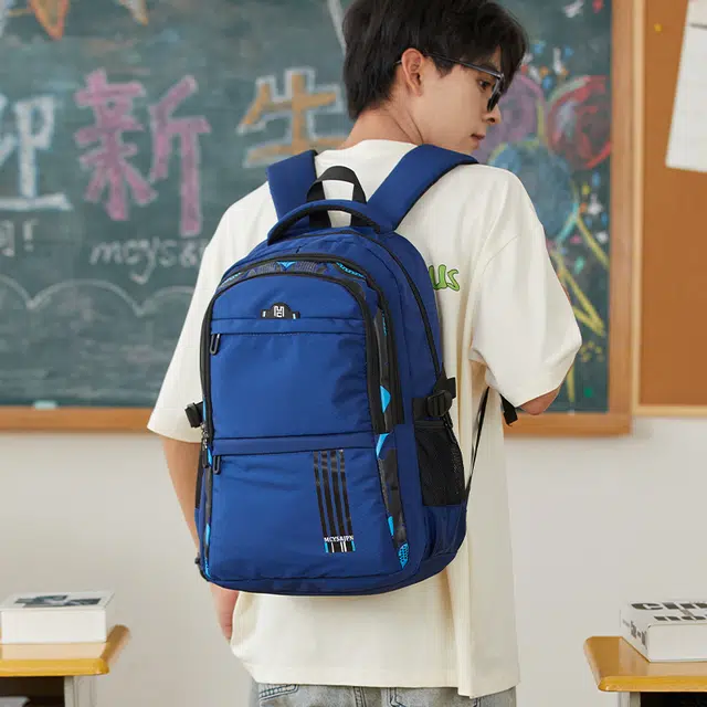 木村耀司 休闲简约百搭大容量牛津纺通勤潮流多功能旅游双肩包旅行包电脑包背包 男女同款 藏青蓝黑