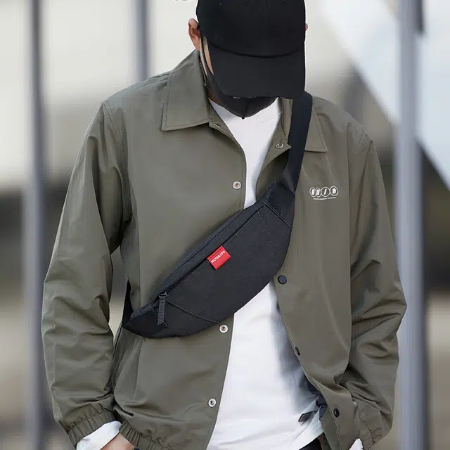 木村耀司 潮牌男休闲百搭大容量随身旅行轻便时尚潮流女 牛津纺 胸包斜挎包单肩包 常规 男女同款情侣款 黑色