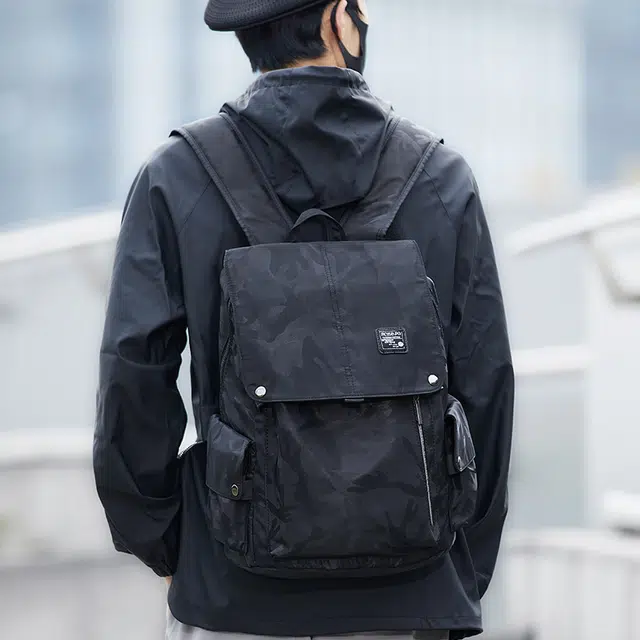 木村耀司  大容量休闲多功能旅游轻便防泼水拉链开合 尼龙 电脑包通勤背包双肩包 常规 男款 黑色/迷彩黑