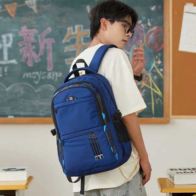 木村耀司 休闲简约百搭大容量牛津纺通勤潮流多功能旅游双肩包旅行包电脑包背包 男女同款 藏青蓝黑