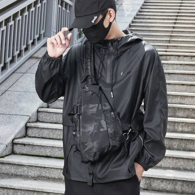 木村耀司 休闲百搭便捷双侧插袋 牛津纺 胸包 男女通用 黑色/迷彩黑