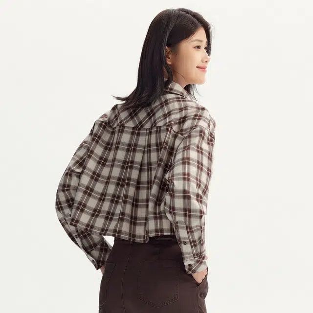 森马 宽松翻领长袖衬衫 女款 白咖色调