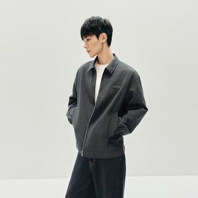 森马 格纹肌理复古舒适百搭长袖夹克外套 男款