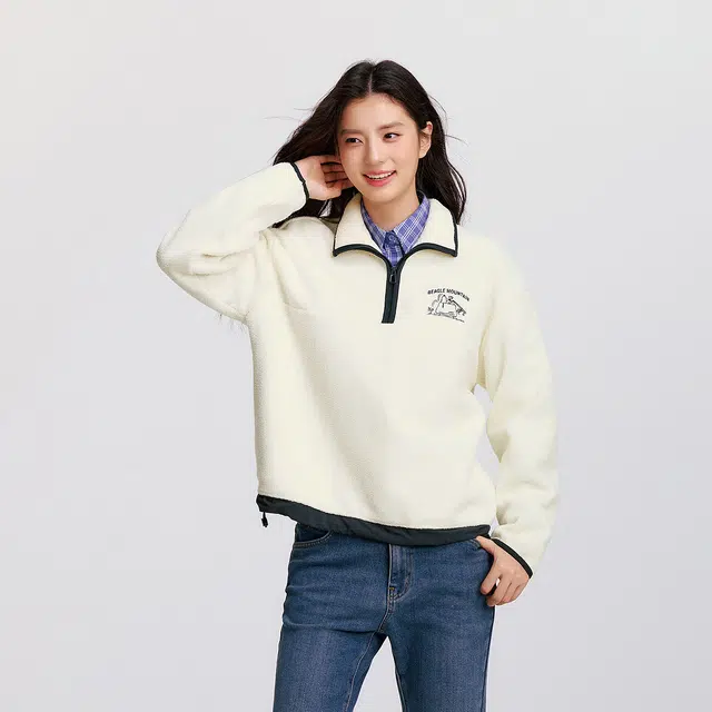 森马 史努比系列 摇粒绒保暖刺绣立领宽松卫衣 女款