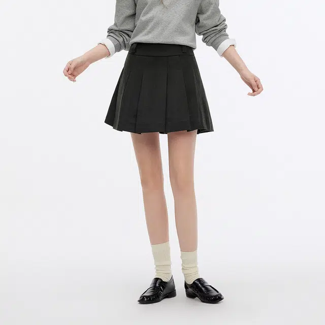 森马 学院风中腰纯色简约通勤舒适百褶裙休闲短裙 女款 灰色调