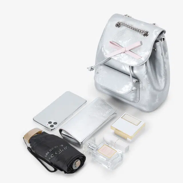 森马 时髦洋气 合成革 双肩包 大号 女款 梦幻粉/烟灰银