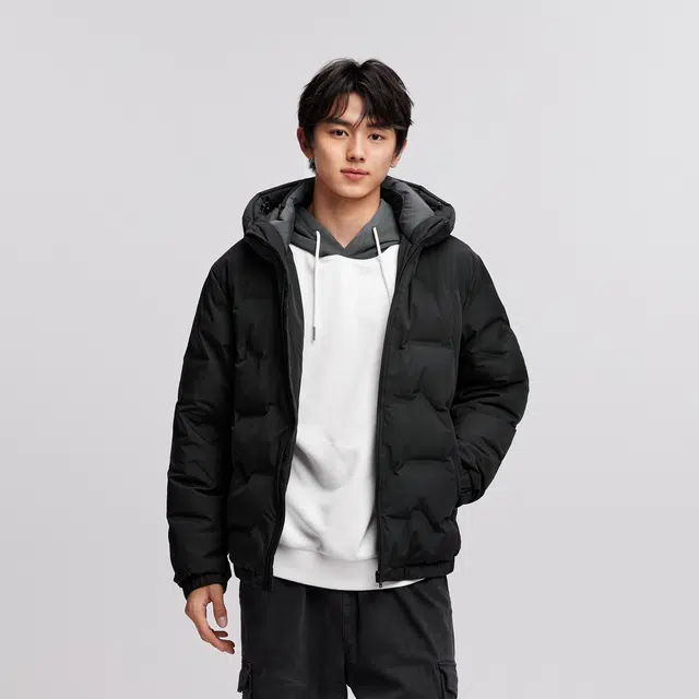 森马 防水轻薄连帽款冬装纯色百搭羽绒服 男款